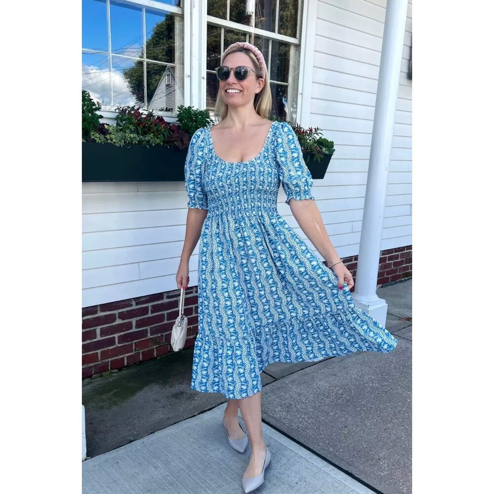Hill House The Louisa Nap Dress Trailing Vine Blue Crepe size XS
